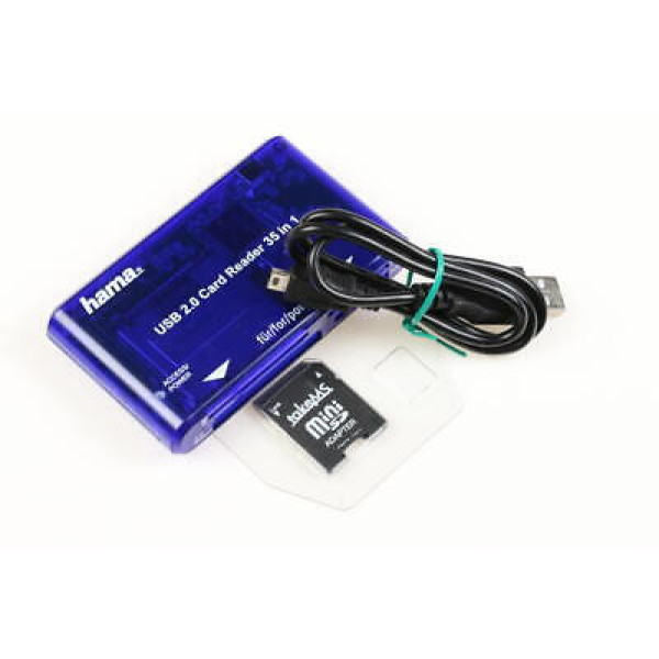 Αναγνώστης πολλαπλών καρτών Hama USB 2.0 35 σε 1, μπλε 55348