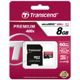 Κάρτα Μνήμης Transcend microSDHC 8GB Class 10 UHS-I 400x + SD Adapter